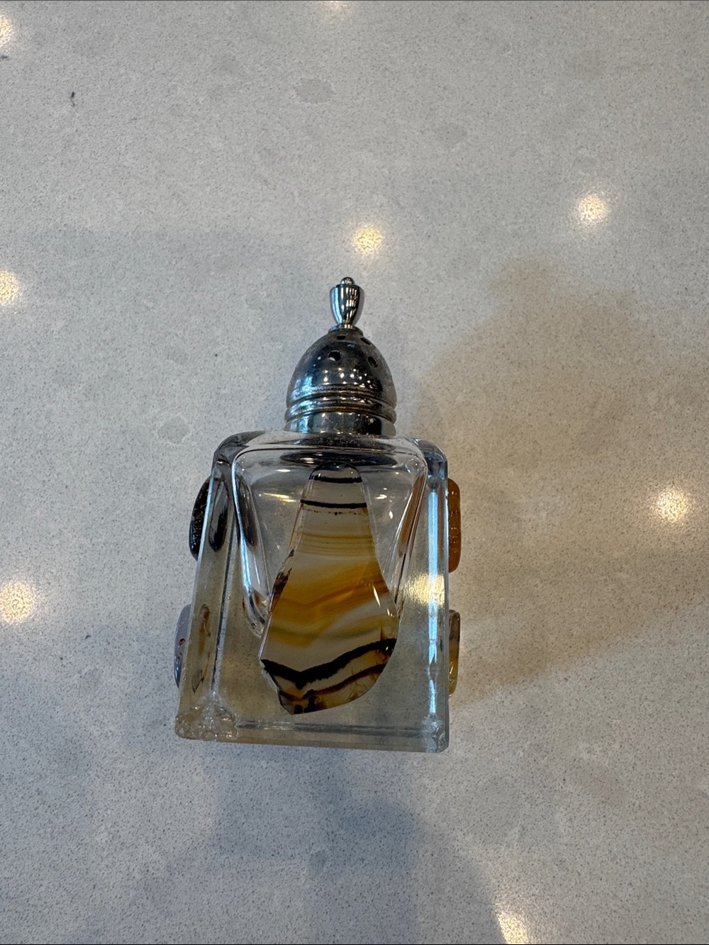 Amber Agate Accent Glass Spice Shaker with Silver Lid